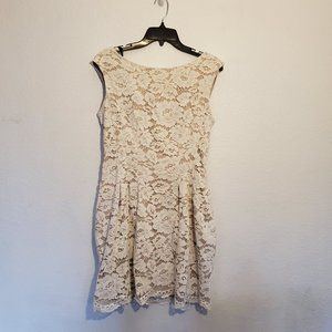 Vince Camuto white and tan knee length dress 10P